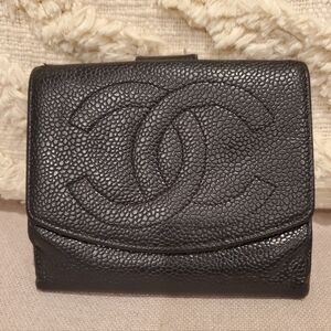 CHANEL Black Textured Leather Wallet